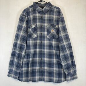 Carhartt Rugged Flex Shirt Men 2XL Button Down Blue Plaid Relaxed Fit  Western